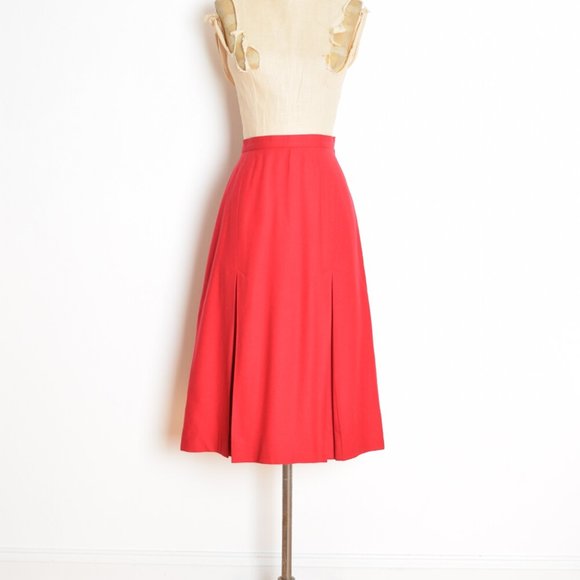 vintage 80s skirt PENDLETON red wool highwaisted midi modest secretary skirt L - Picture 1 of 6